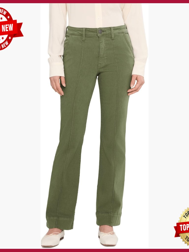 High-Rise Flare Leg Jeans With Pin Tuck Stitching, Regular Fit Denim